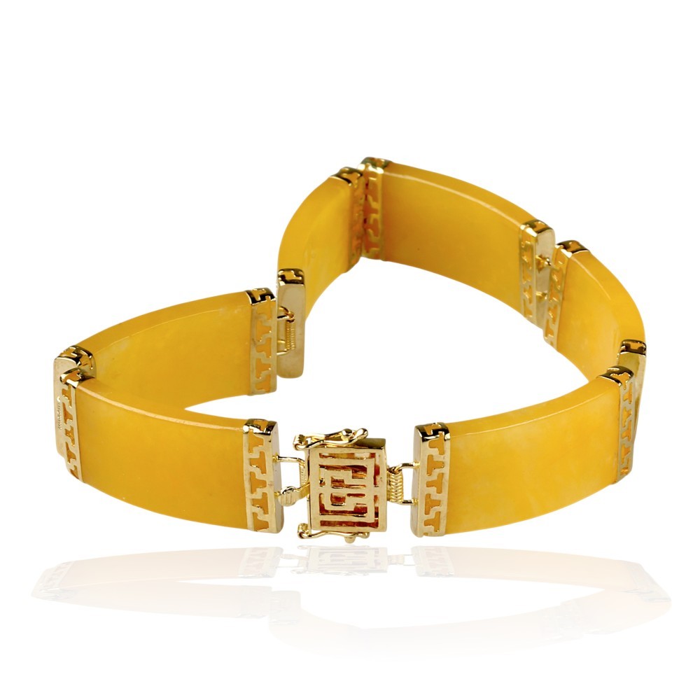 14K Solid Gold Yellow Jade Tubular Bracelet