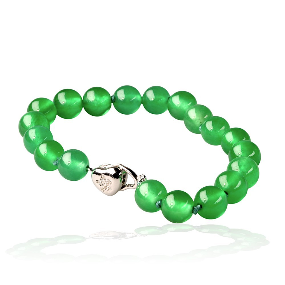 Green jadeite bead bracelet with 925 sterling silver