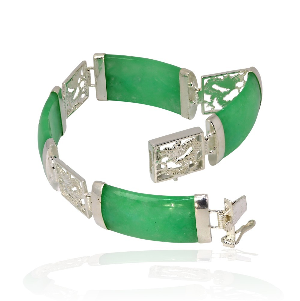 925 Sterling Silver Green Jade Segment Bracelet