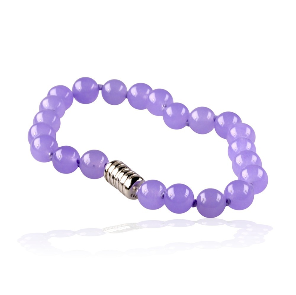 925 Sterling Silver Lavender Jade Bead Bracelet