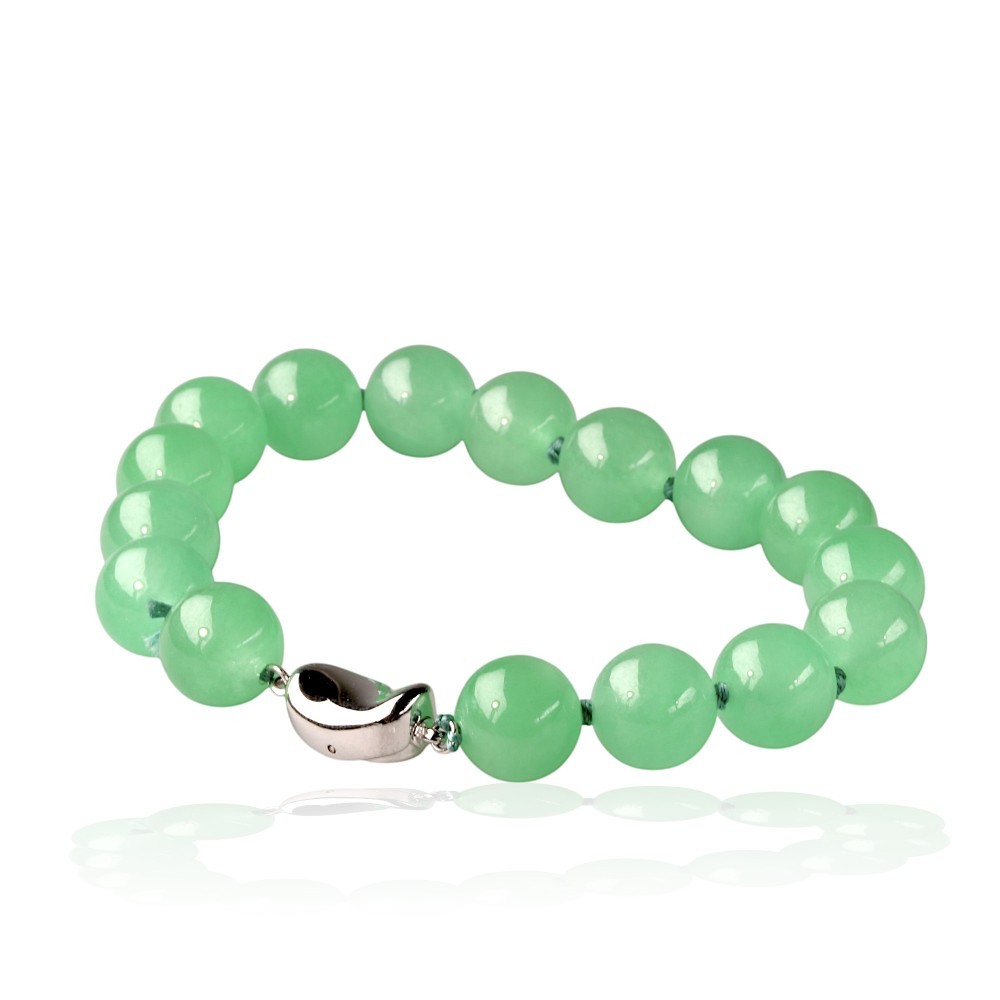Light green jadeite jade bead bracelet with sterling silver