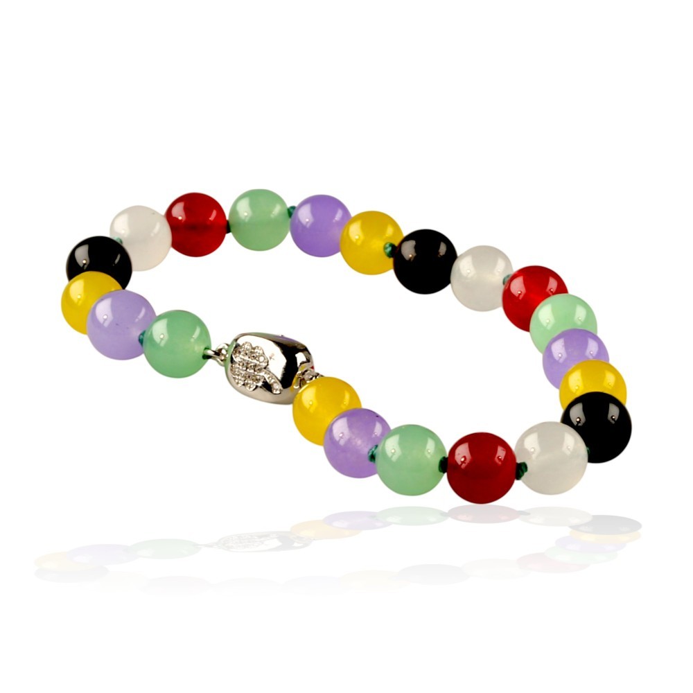 925 Sterling Silver Multi-Color Jade Bead Bracelet
