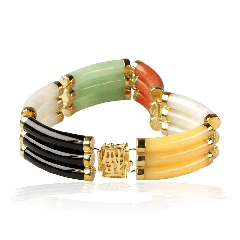 14K Gold Multi-Color Jade Bracelet