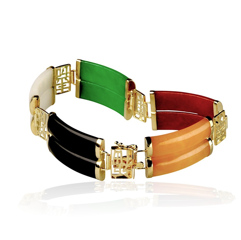 14K Solid Gold Multi-Color Jade Segment Bracelet