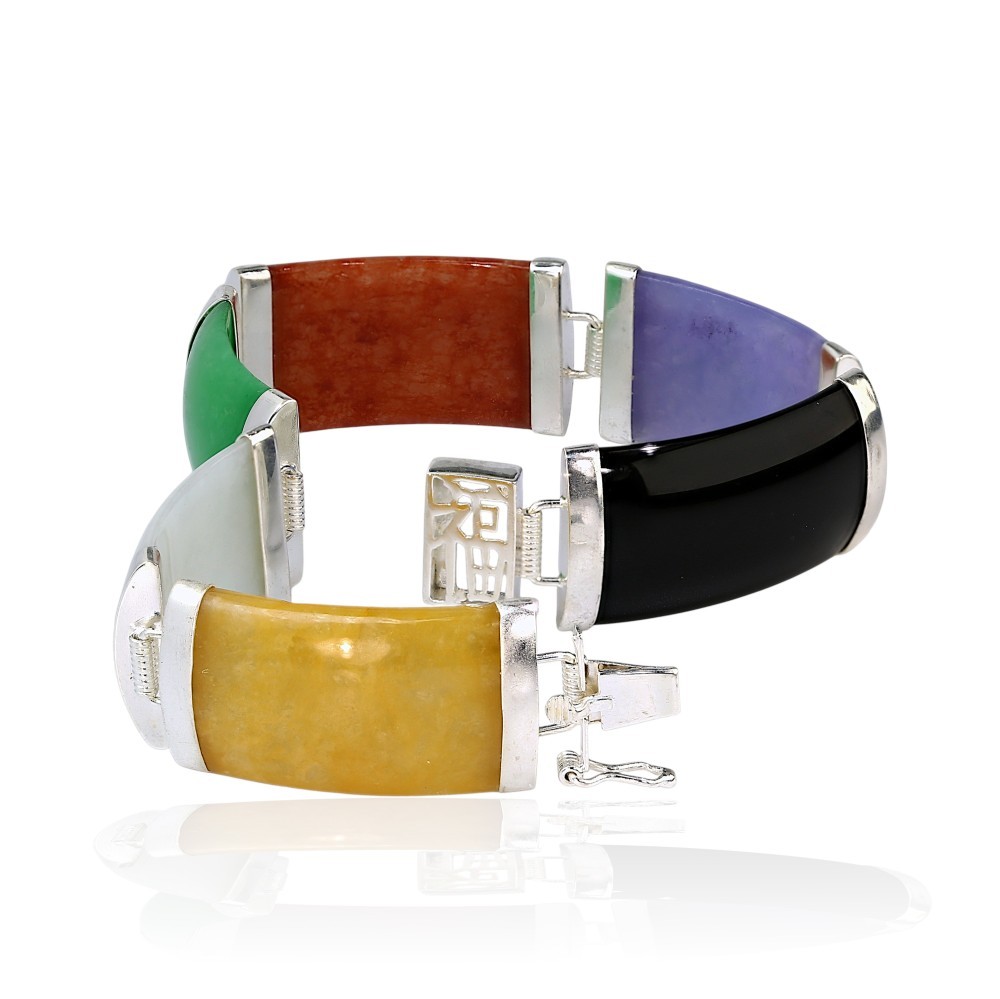 925 Sterling Silver Multi-Color Jade Segment Bracelet