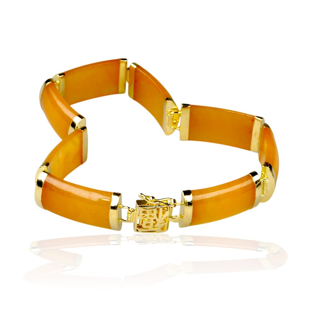 14K Solid Gold Yellow Jade Segment Bracelet