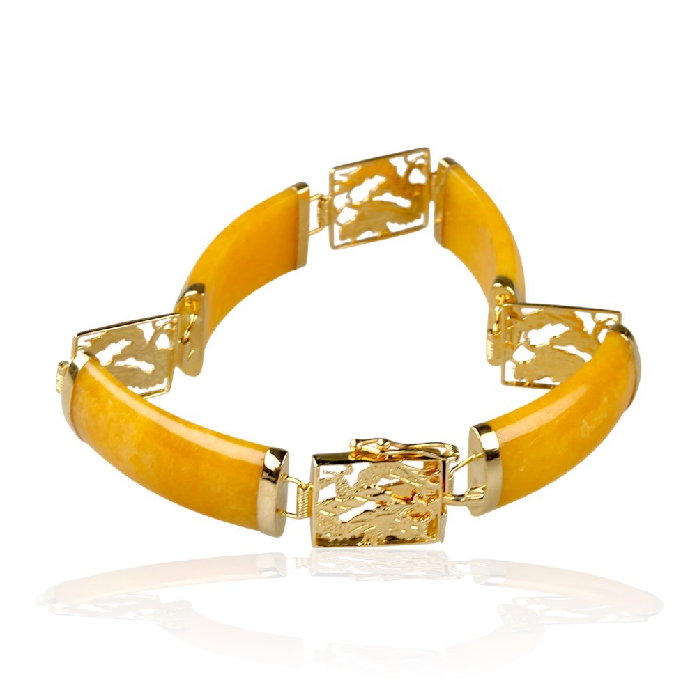 14K Solid Gold Yellow Jade Dragon Bracelet