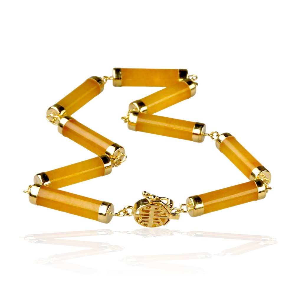 14K Solid Gold Yellow Jade Tubular Bracelet