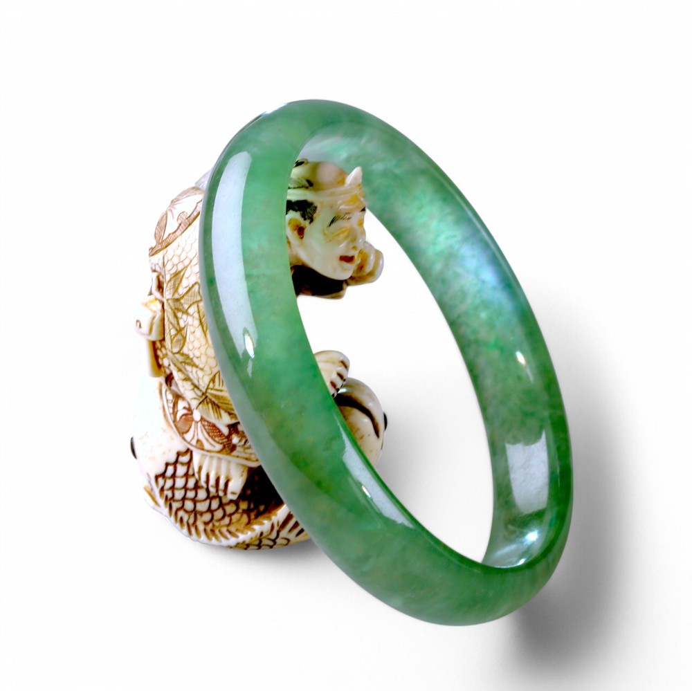 Solid Imperial Green Jade Bangle, 57mm Inner Diameter