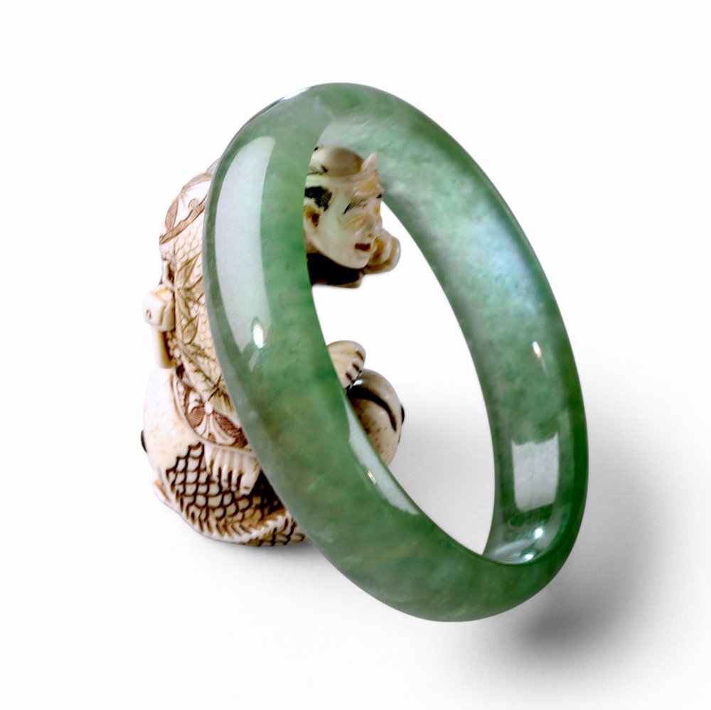 Solid Imperial Green Jade Bangle, 56mm Inner Diameter