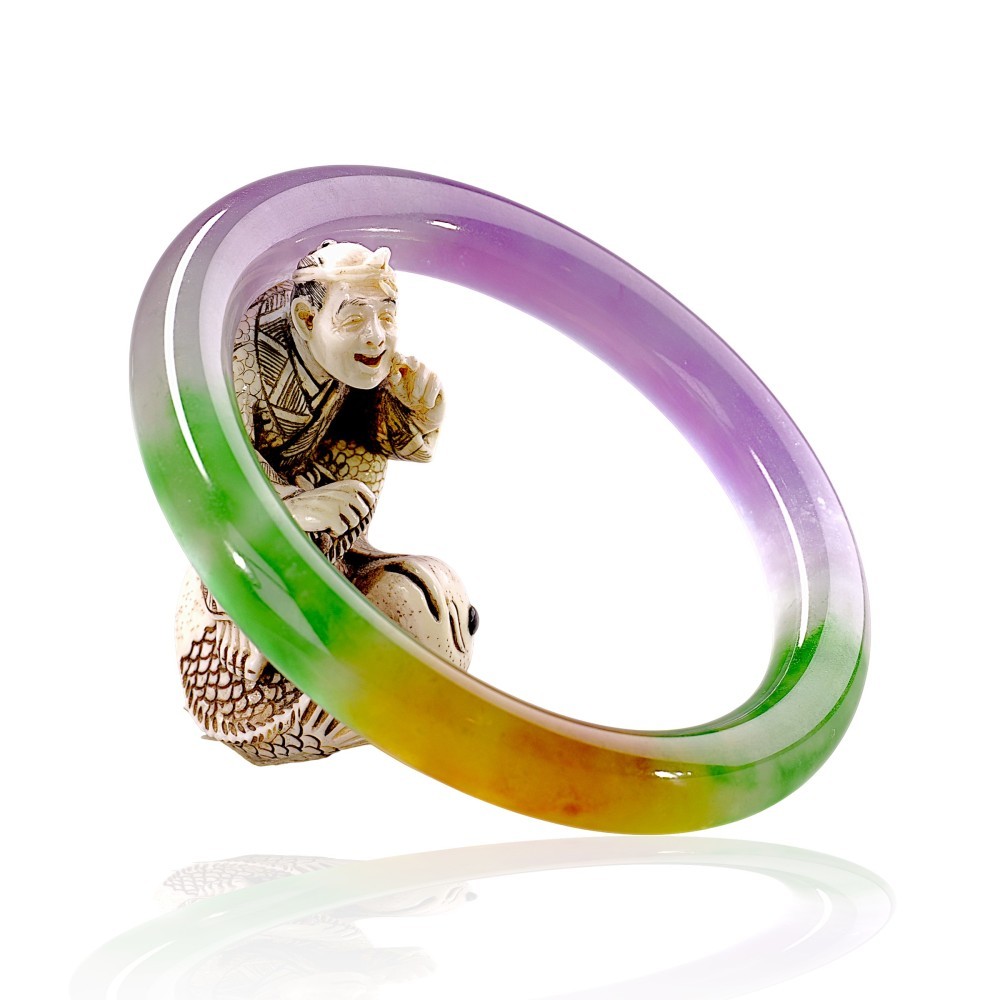 Solid Multi-Color Imperial Jade Bangle, 63mm Inner Diameter