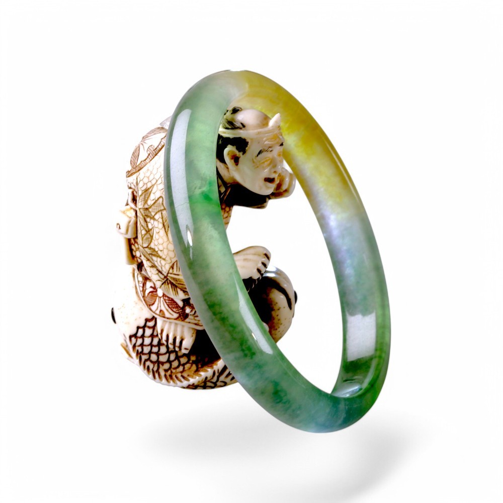 Solid Multi-Color Imperial Jade Bangle, 54mm Inner Diameter