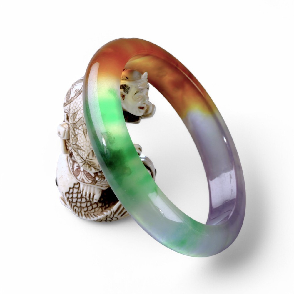 Solid Multi-Color Imperial Jade Bangle, 59mm Inner Diameter