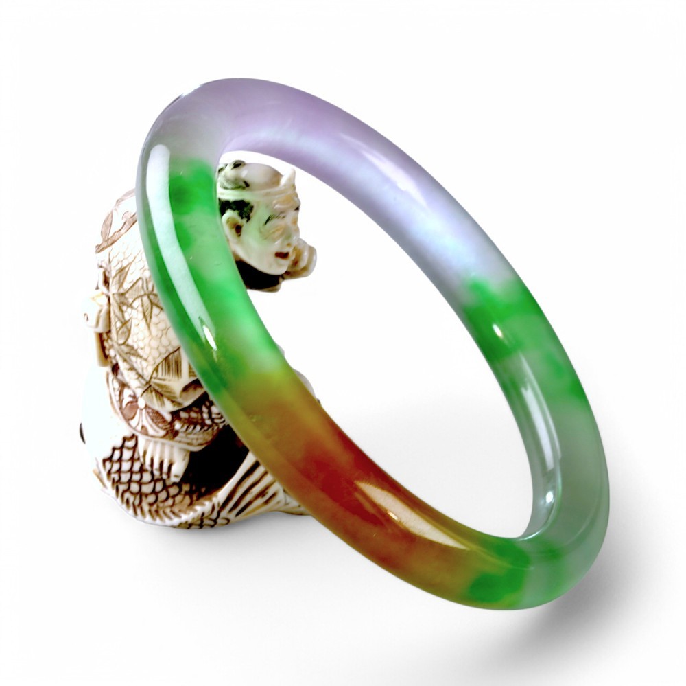 Solid Multi-Color Imperial Jade Bangle, 64mm Inner Diameter
