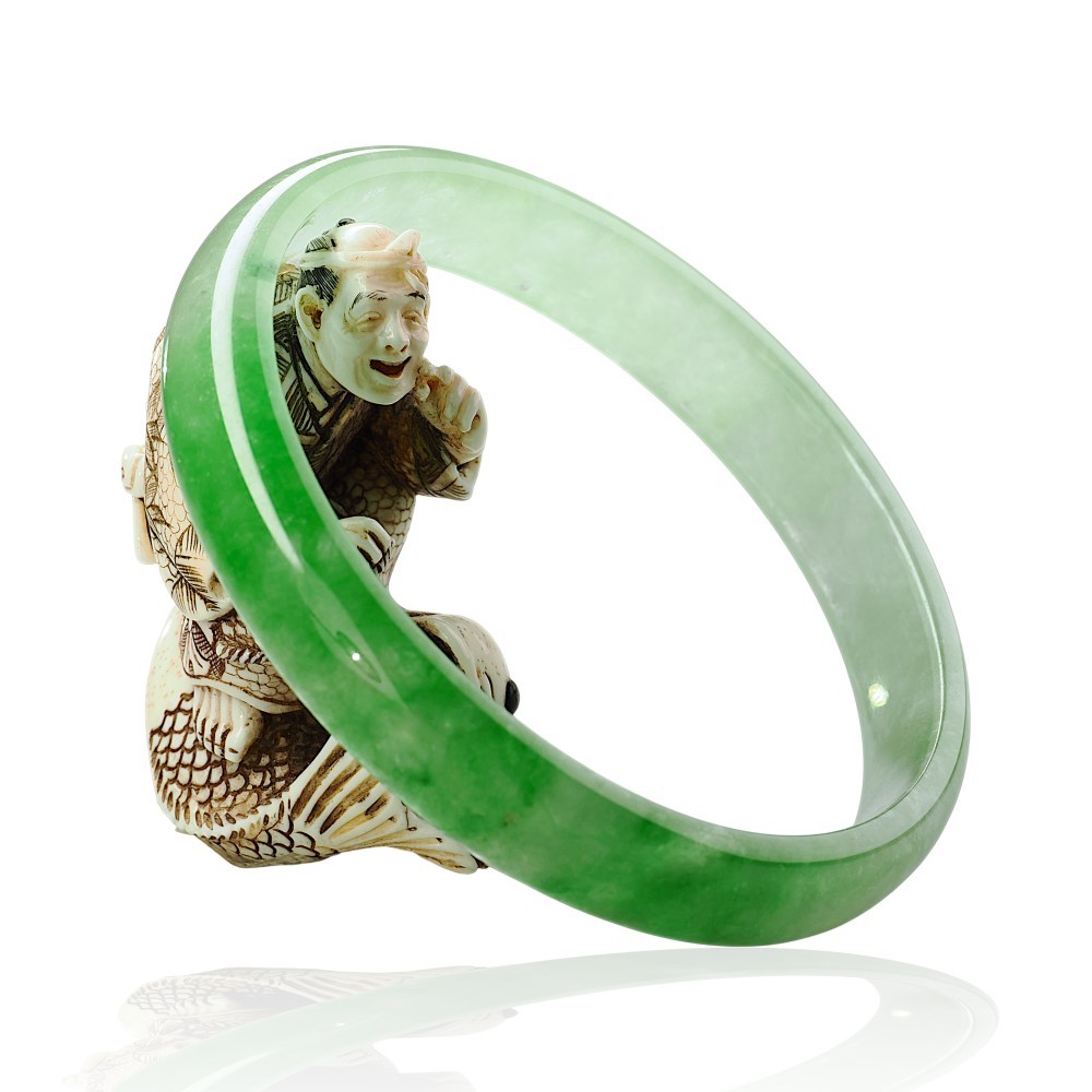 Solid Green Jade Bangle $100 - $200, 65mm Inner Diameter