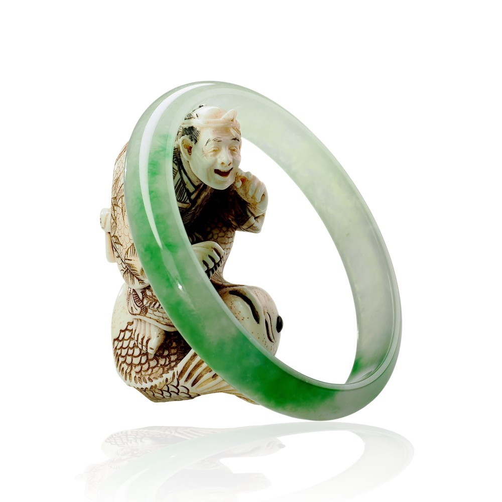 Solid Green Jade Bangle $100 - $200, 56mm Inner Diameter