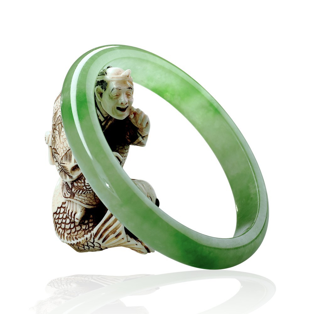 Solid Green Jade Bangle $100 - $200, 60mm Inner Diameter