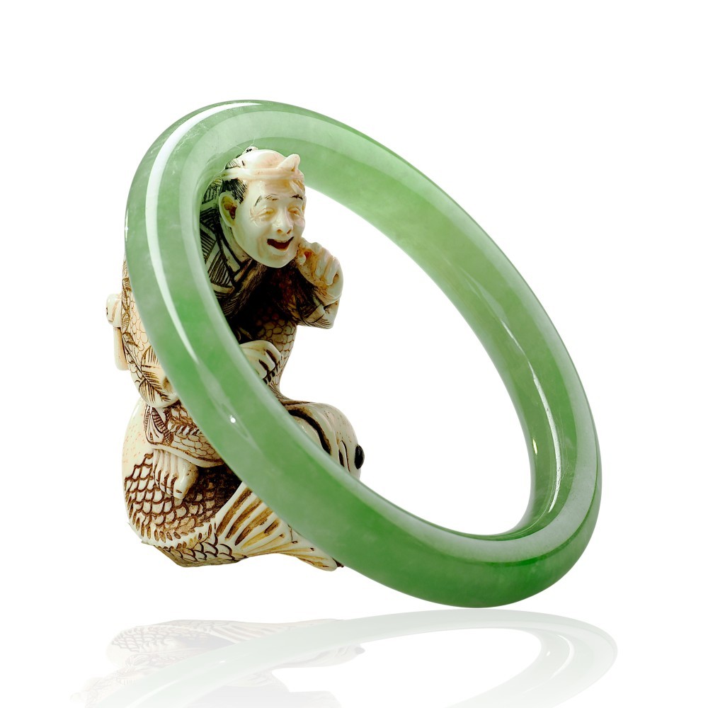 Solid Green Jade Bangle $100 - $200, 57mm Inner Diameter