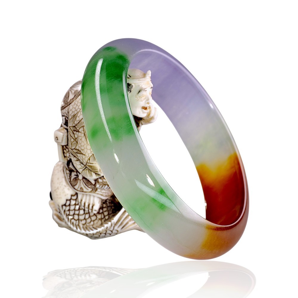Multi-Color Jadeite Jade Bangle 56mm Inner Diameter