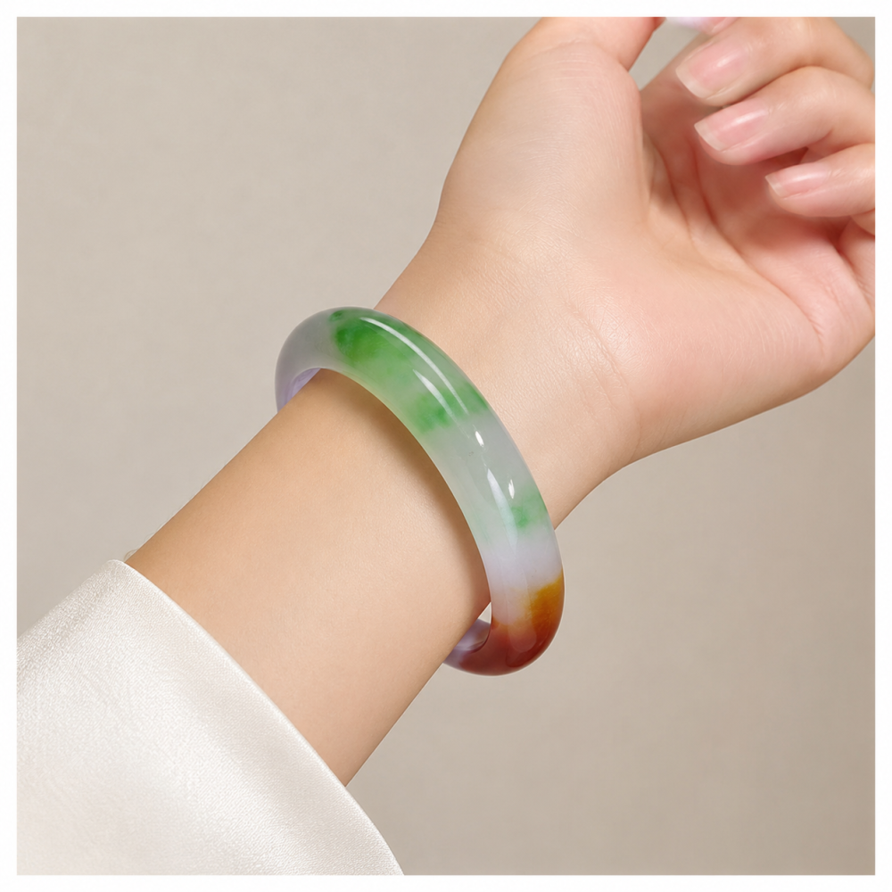 Multi-Color Jadeite Jade Bangle 56mm Inner Diameter