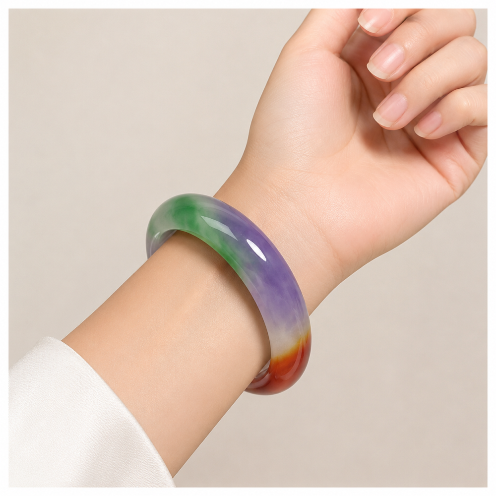 Multi-Color Jadeite Jade Bangle 58mm Inner Diameter