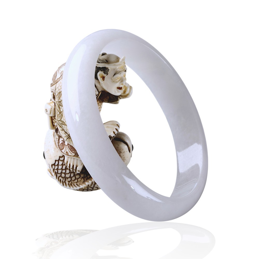 Solid White Jade Bangle, 58mm Inner Diameter
