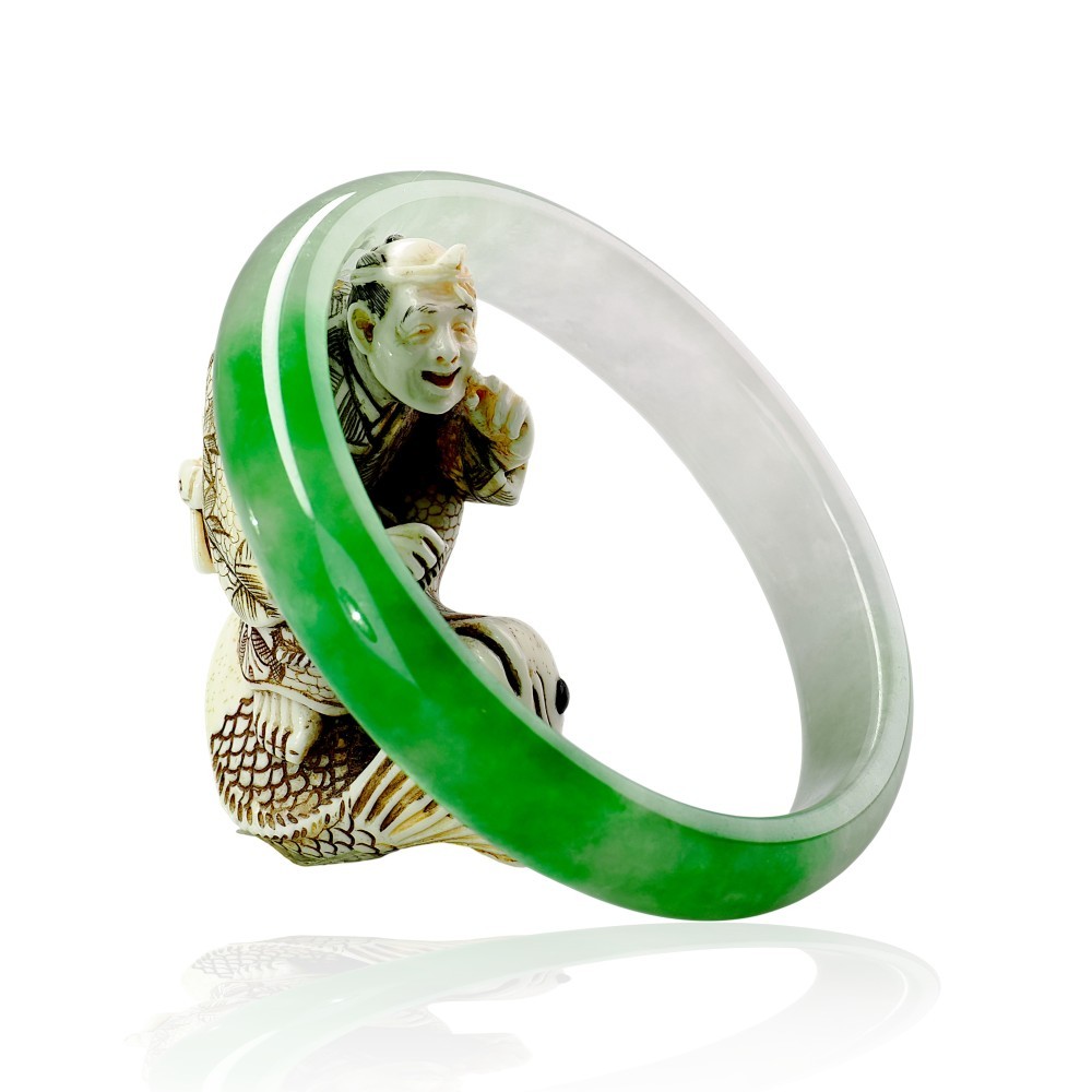 Green & White Jade Bangle $300 - $400, 59mm Inner Diameter