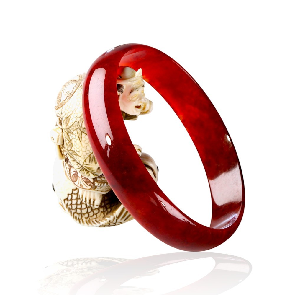 Beautiful Solid Red Jade Bangle - 59mm Inner Diameter