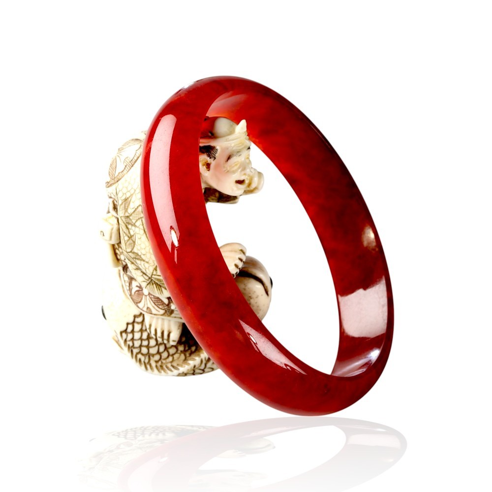 Solid Red Jade Bangle - 56mm Inner Diameter