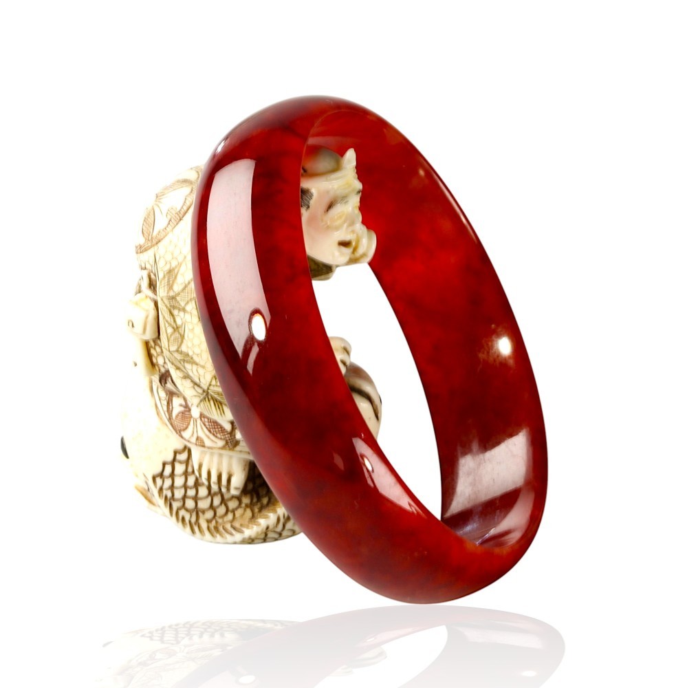 Radiant Solid Red Jade Bangle - 55mm Inner Diameter