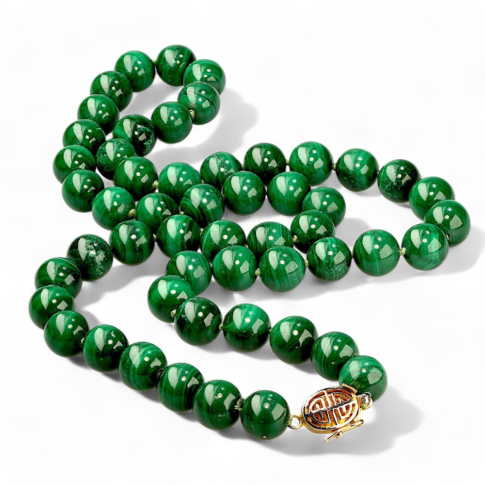 Malachite Bead Necklace Green Gemstone Beads 28 Inch