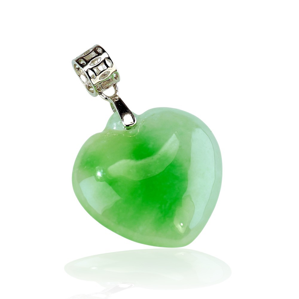 Green Jade Heart Pendant in 925 Sterling Silver, SPECIAL-59