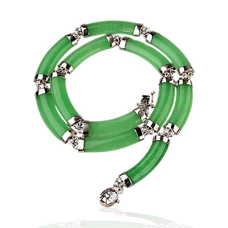 Green Jade Segment Necklace in Sterling Silver 15