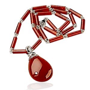 Red Jade Teardrop Pendant Necklace in Sterling Silver19 Inch