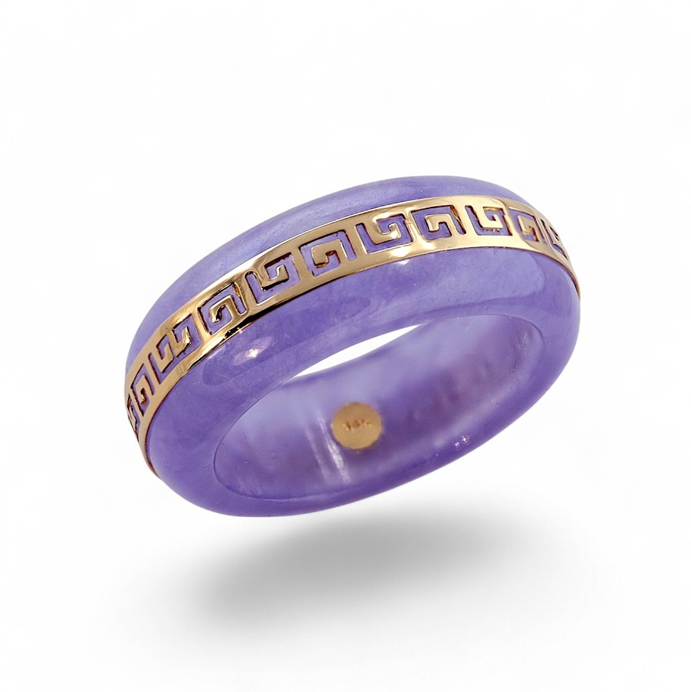 Greek key Lavender Jade Band Ring in 14K Gold, JRB002