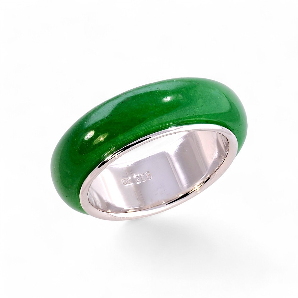 65% OFF, 925 Sterling Silver Green Jade Band Ring JRB012