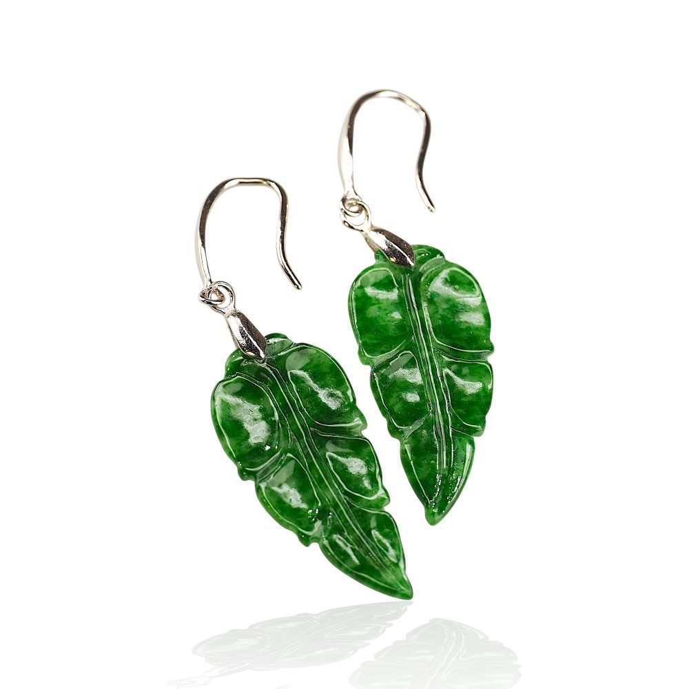 65% OFF, Imperial Green Jade Leaf Earrings S47 Best Sellers