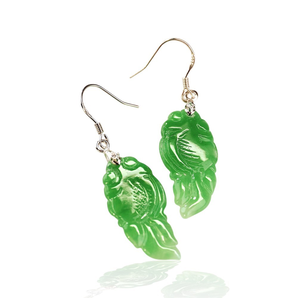 65% OFF, Imperial Green Jade Fish Earrings S51 Best Sellers
