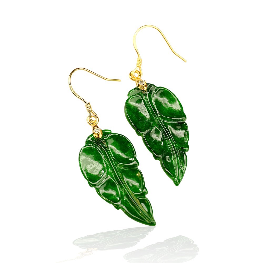 65% OFF, Imperial Green Jade Leaf Earrings S46 Best Sellers