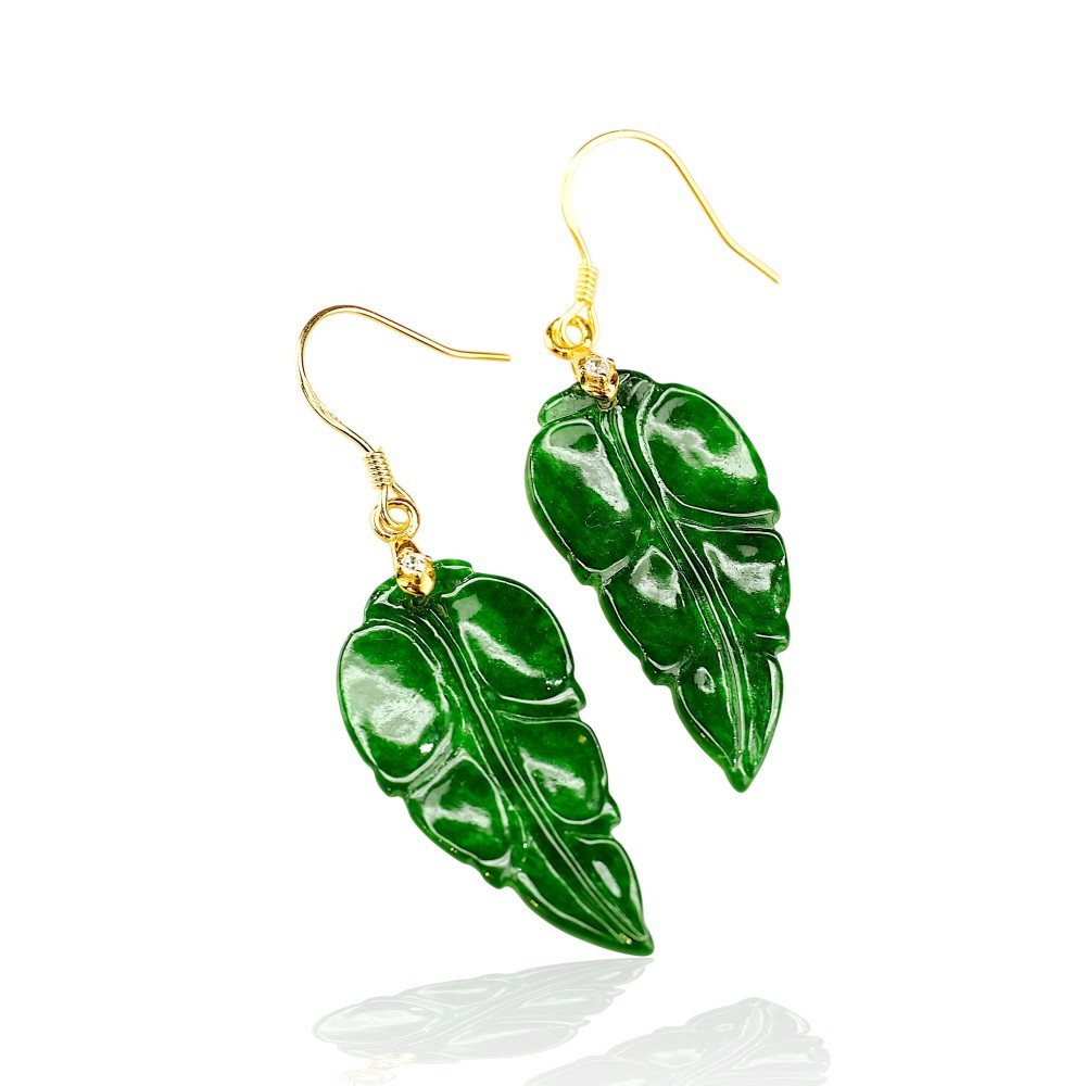 65% OFF, Imperial Green Jade Leaf Earrings S48 Best Sellers