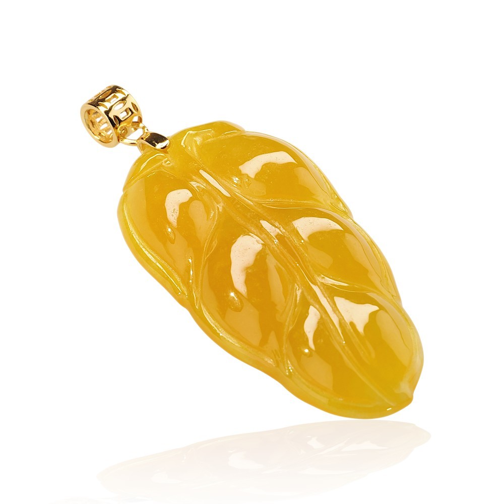 75% OFF 925 Sterling Silver Yellow Jade Leaf Pendant S7