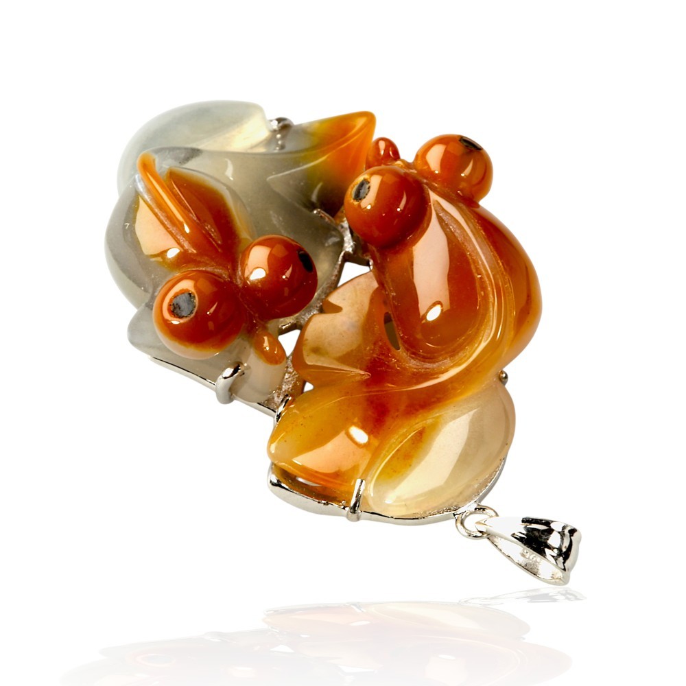 65% OFF 925 Sterling Silver Yellow Jade Goldfish Pendant