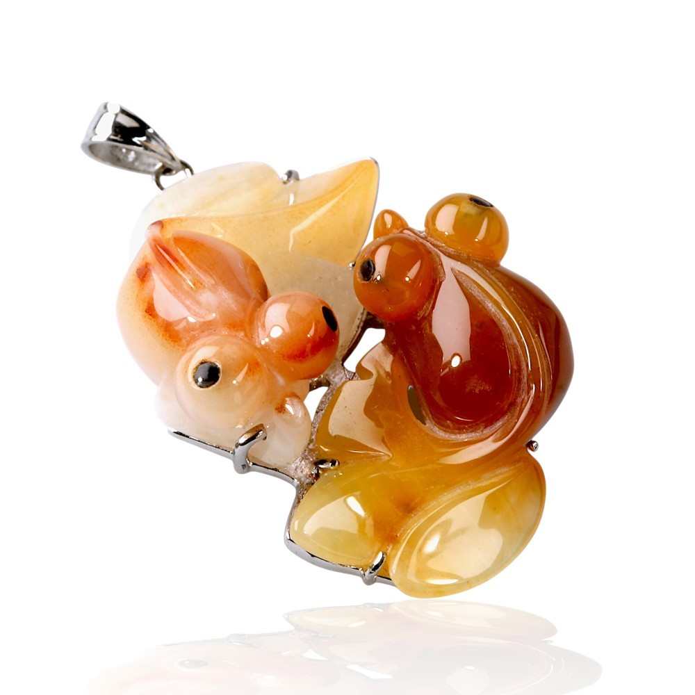 65% OFF 925 Sterling Silver Yellow Jade Goldfish Pendant