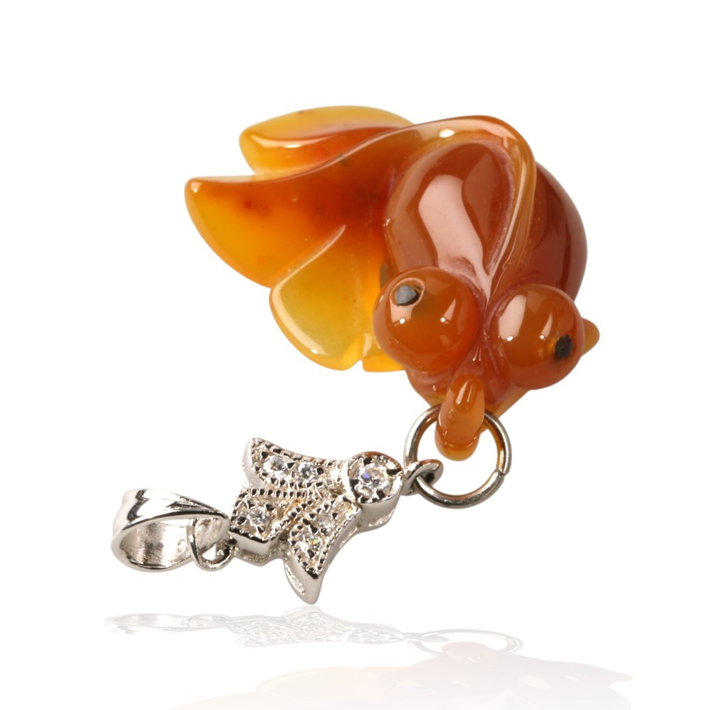 65% OFF 925 Sterling Silver Yellow Jade Goldfish Pendant