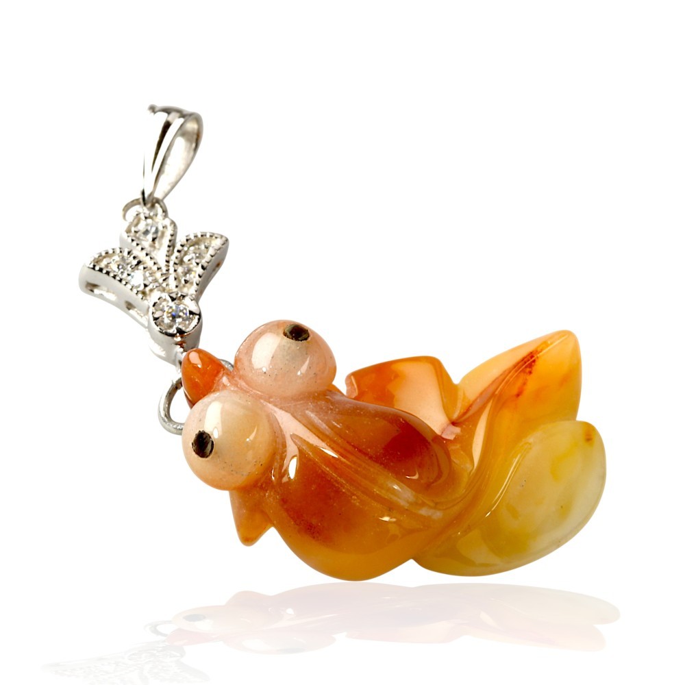 65% OFF 925 Sterling Silver Yellow Jade Goldfish Pendant