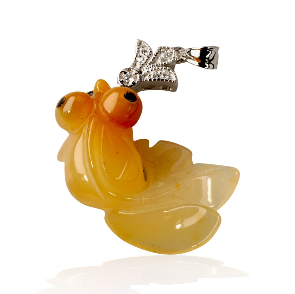 65% OFF 925 Sterling Silver Yellow Jade Goldfish Pendant