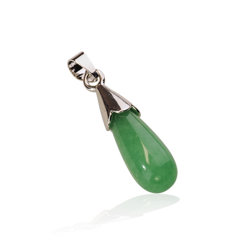 65% OFF 925 Sterling Silver Green Jade Teardrop Pendant S36