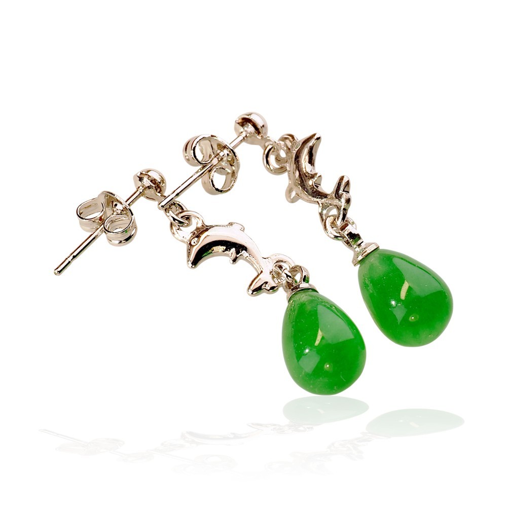 65% OFFSterling Silver Green Jade Dolphin Earrings S35