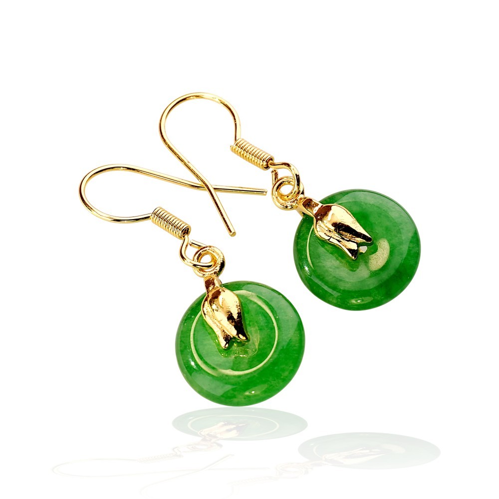 65% OFF Sterling Silver Green Jade Peace Buckle Earrings S34
