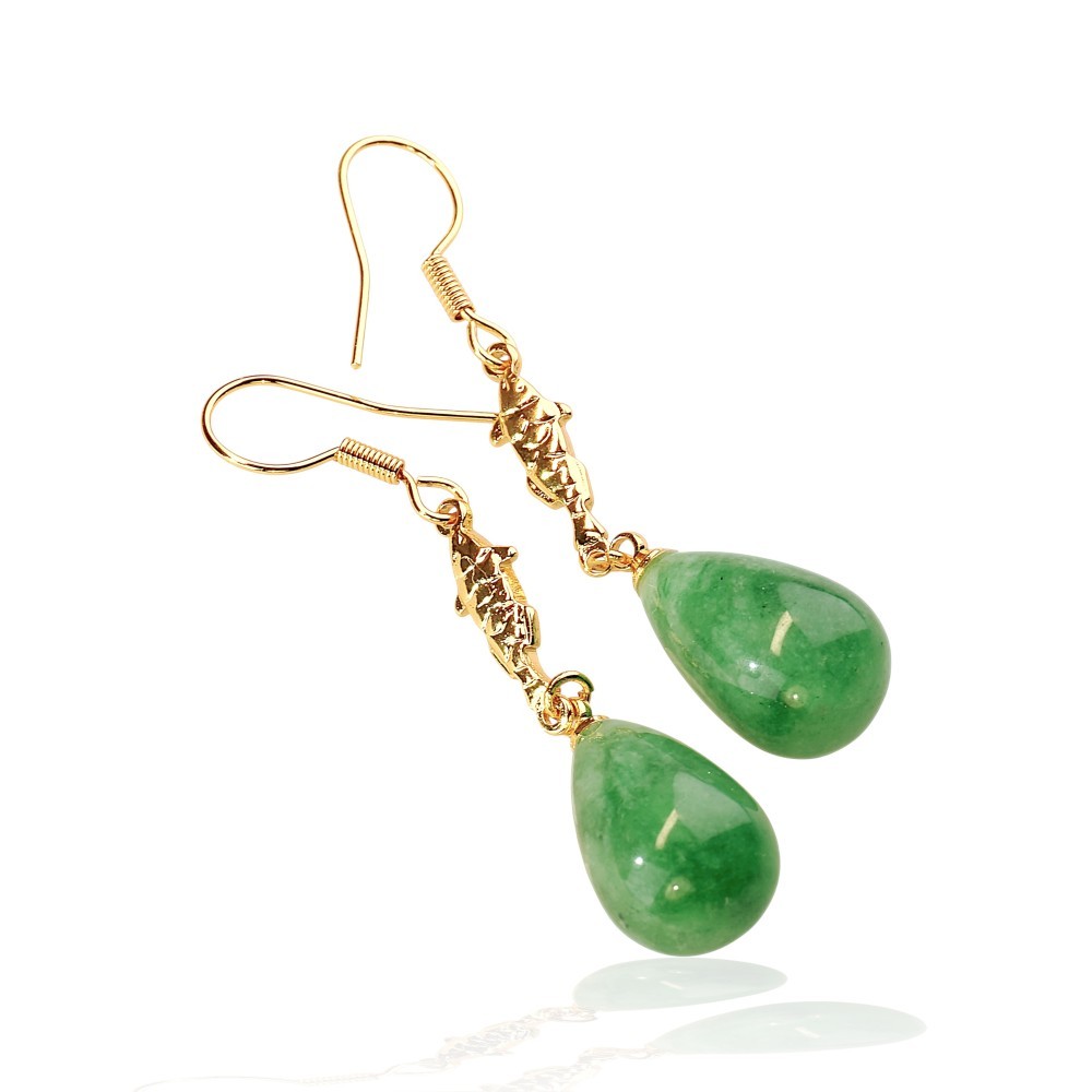 65% OFF 925 Sterling Silver Green Jade Fish Earrings S31